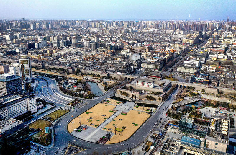 西安市南门外盘道及周边空荡荡 西安市南门外盘道及周边空荡荡