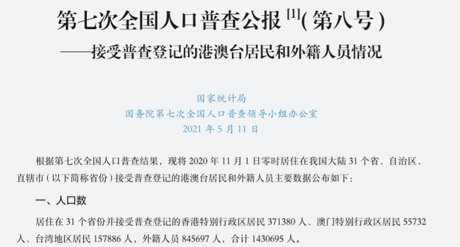 2020年居住在我国的外籍人员达到约85万