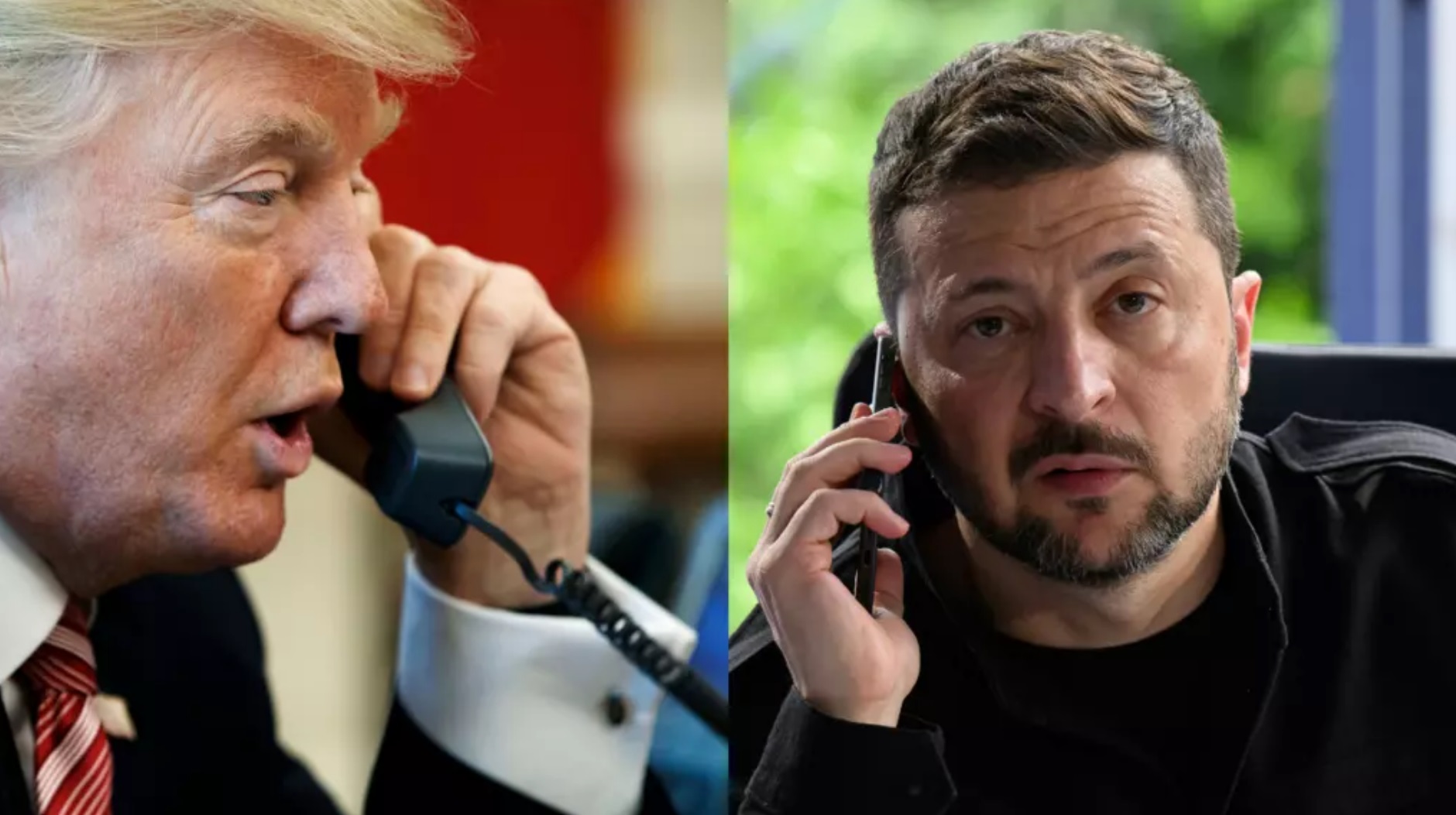 乌克兰总统泽连斯基与美国总统特朗普通话的拼图照片 乌克兰总统泽连斯基与美国总统特朗普通话的拼图照片